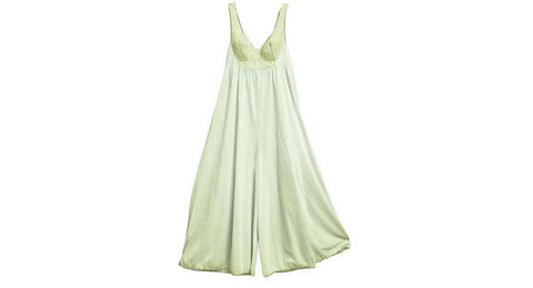 VINTAGE HOLLYWOOD VASSARETTE MINT GREEN PALAZZO NIGHTGOWN -  ECRU IVORY LACE -  BUILT IN BRA - RARE