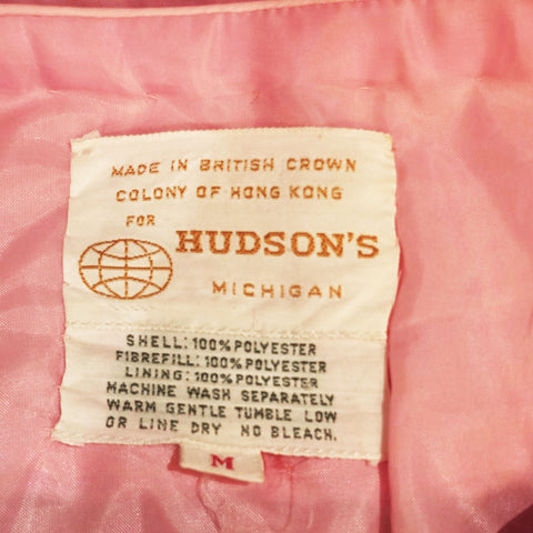 VINTAGE HUDSON'S BUBBLE GUM PINK QUILTED FISH MOTIF ROBE - LOVE KNOT BUTTONS - HONG KONG