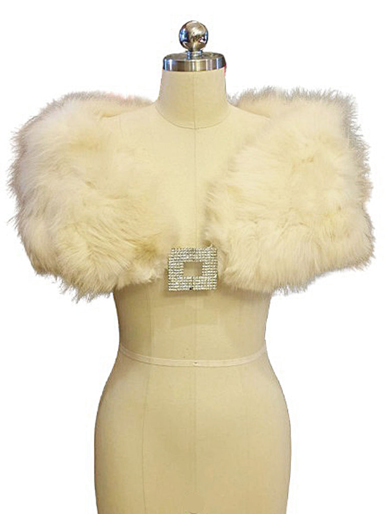 VINTAGE IVORY FOX FUR STOLE - RHINESTONE CLASP - SATIN LINED - HAND WARMER POCKETS - BRIDAL WRAP