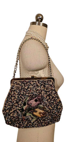 VINTAGE 50S 60S 70S SOURE NEW YORK BEADED PURSE HANDBAG LEAF ACCENTS PURSE 1950S PURSE SHOULDER BAG SHOULDER PURSE DESIGNER BAG