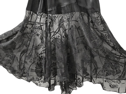 VINTAGE KAMA SUTRA LOTUS WEAR BLACK SHEER FLOCKED BIAS CUT GRAND SWEEP NIGHTGOWN