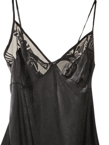 VINTAGE KAMA SUTRA LOTUS WEAR BLACK SHEER FLOCKED BIAS CUT GRAND SWEEP NIGHTGOWN