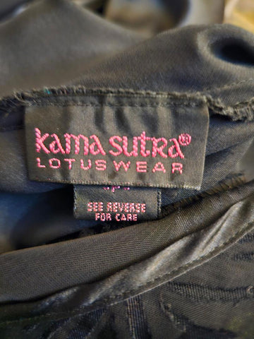 VINTAGE KAMA SUTRA LOTUS WEAR BLACK SHEER FLOCKED BIAS CUT GRAND SWEEP NIGHTGOWN