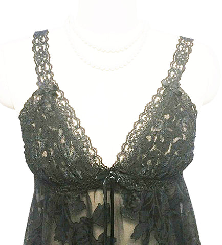 *VINTAGE 80s GLAMOROUS L. A. INTIMATES BURNOUT SHEER & SATIN BABY DOLL SHORTY NIGHTGOWN & PEIGNOIR SET