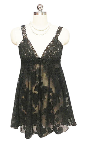 *VINTAGE 80s GLAMOROUS L. A. INTIMATES BURNOUT SHEER & SATIN BABY DOLL SHORTY NIGHTGOWN & PEIGNOIR SET
