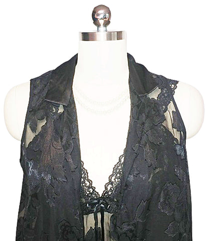 *VINTAGE 80s GLAMOROUS L. A. INTIMATES BURNOUT SHEER & SATIN BABY DOLL SHORTY NIGHTGOWN & PEIGNOIR SET