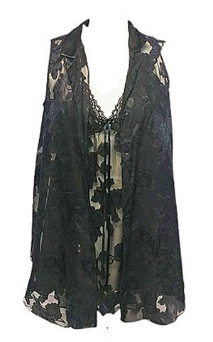 *VINTAGE 80s GLAMOROUS L. A. INTIMATES BURNOUT SHEER & SATIN BABY DOLL SHORTY NIGHTGOWN & PEIGNOIR SET