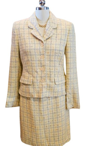LOOKS NEW!  - VINTAGE LAURA ASHLEY PALE YELLOW & GRAY TWEED SUIT