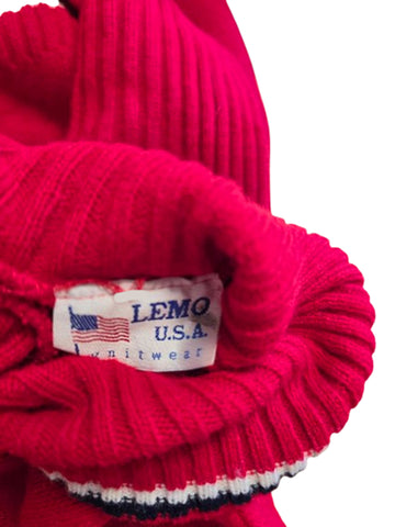 VINTAGE 1990S LEMO U.S.A. NEW YORK RED KNIT TURTLENECK SWEATER - PATRIOTIC - PREPPY - VINTAGE AMERICANA