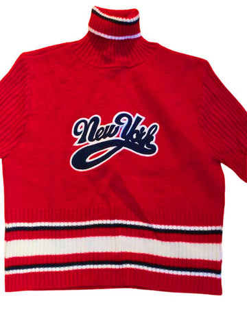 VINTAGE 1990S LEMO U.S.A. NEW YORK RED KNIT TURTLENECK SWEATER - PATRIOTIC - PREPPY - VINTAGE AMERICANA