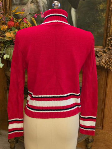 VINTAGE 1990S LEMO U.S.A. NEW YORK RED KNIT TURTLENECK SWEATER - PATRIOTIC - PREPPY - VINTAGE AMERICANA