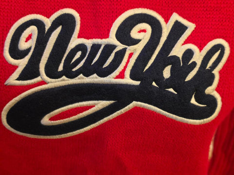 VINTAGE 1990S LEMO U.S.A. NEW YORK RED KNIT TURTLENECK SWEATER - PATRIOTIC - PREPPY - VINTAGE AMERICANA