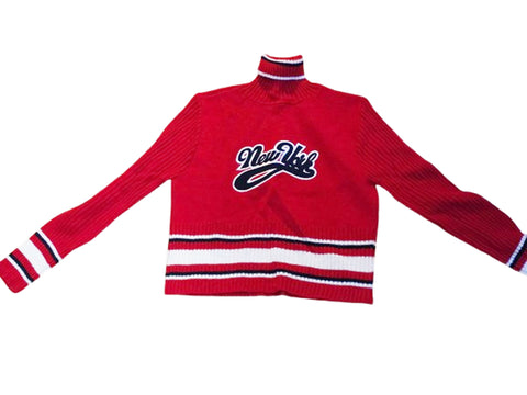 VINTAGE 1990S LEMO U.S.A. NEW YORK RED KNIT TURTLENECK SWEATER - PATRIOTIC - PREPPY - VINTAGE AMERICANA