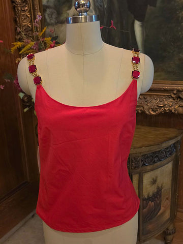 VINTAGE LEONIA POLVANI - ITALY - RHINESTONE CHAIN STRAPS - RED ITALIAN SUMMER TOP
