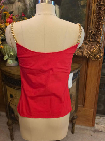 VINTAGE LEONIA POLVANI - ITALY - RHINESTONE CHAIN STRAPS - RED ITALIAN SUMMER TOP