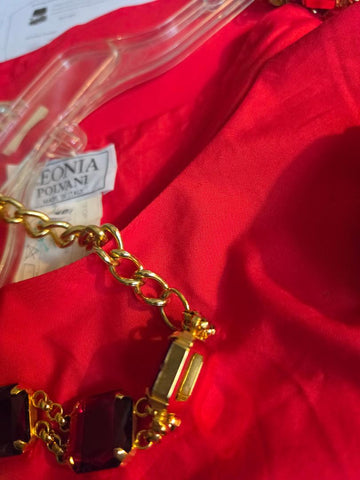 VINTAGE LEONIA POLVANI - ITALY - RHINESTONE CHAIN STRAPS - RED ITALIAN SUMMER TOP