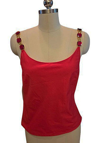 VINTAGE LEONIA POLVANI - ITALY - RHINESTONE CHAIN STRAPS - RED ITALIAN SUMMER TOP