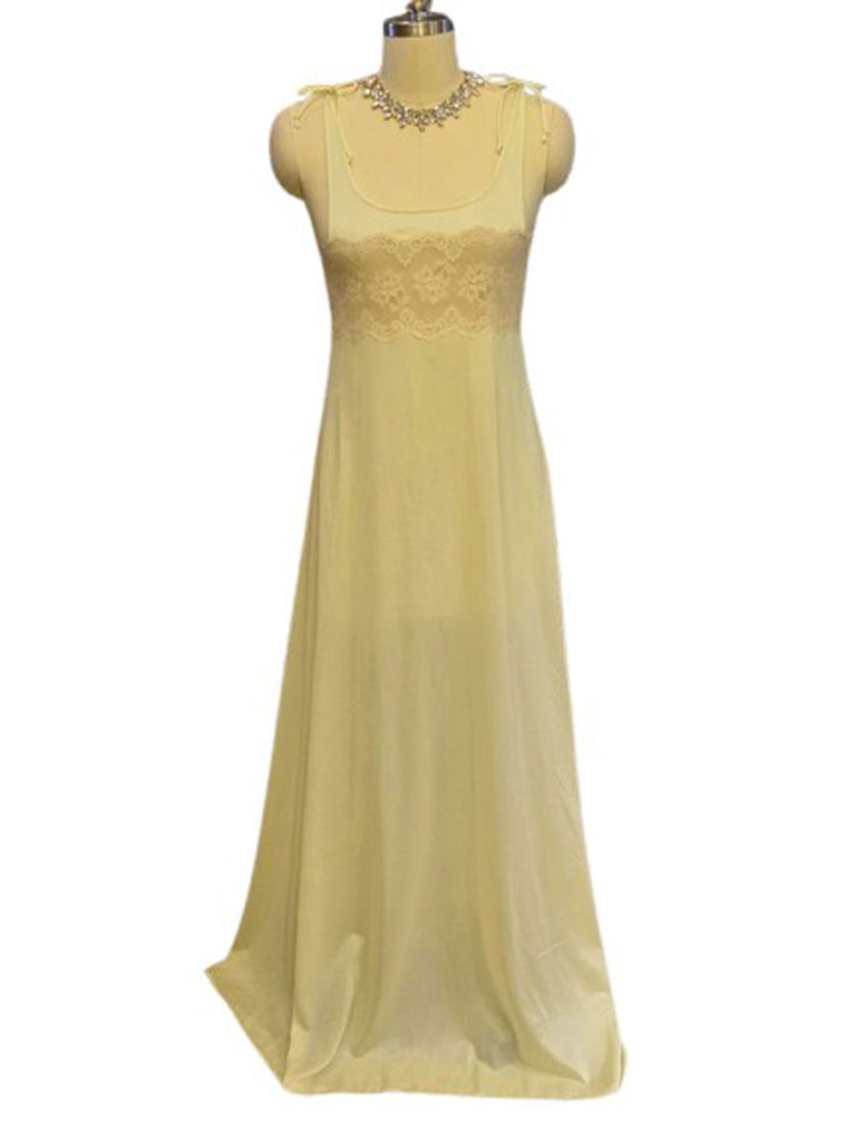 VINTAGE FORMFIT ROGERS LIME NIGHTGOWN WITH SCALLOPED IVORY LACE & BOW STRAPS
