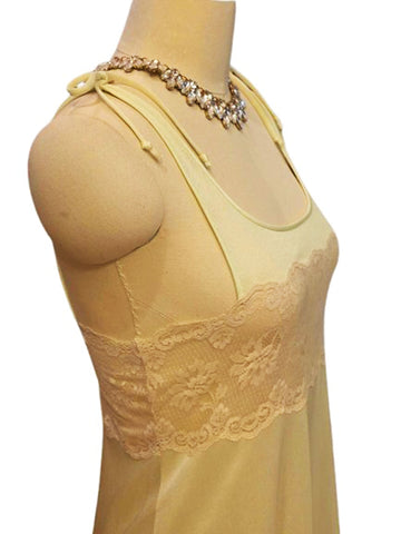 VINTAGE FORMFIT ROGERS LIME NIGHTGOWN WITH SCALLOPED IVORY LACE & BOW STRAPS