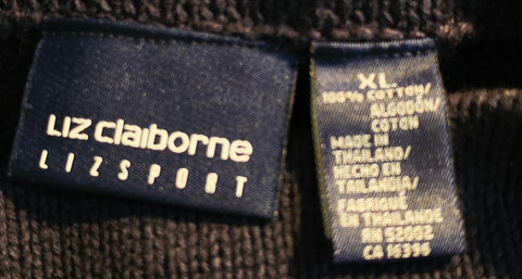 VINTAGE LIZ CLAIBORNE LIZSPORT NAUTICAL SAILBOAT SWEATER - XL NAVY BLUE WHITE COTTON - YACHT CLUB PREPPY