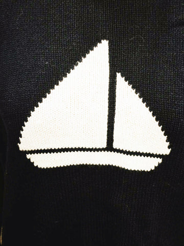 VINTAGE LIZ CLAIBORNE LIZSPORT NAUTICAL SAILBOAT SWEATER - XL NAVY BLUE WHITE COTTON - YACHT CLUB PREPPY
