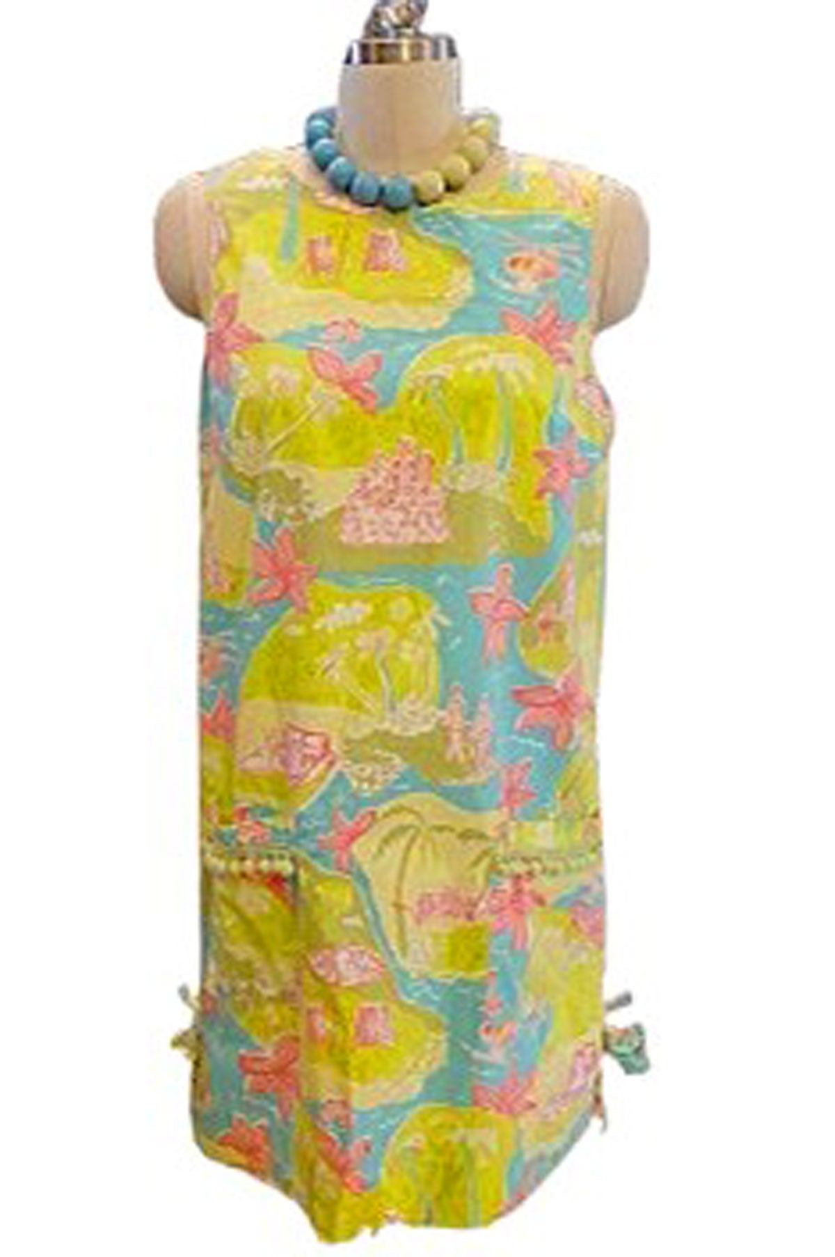 VINTAGE 90S LILLY PULITZER DRESS • AQUA PALM TREE PRINT • TROPICAL ISL –  Vintage Clothing & Fashions