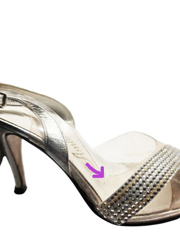VINTAGE AMANO BY LLOYD GOTCHY RHINESTONE SILVER EVENING HEELS CLEAR VINYL PUMPS SIZE 7.5M RENO NEVADA