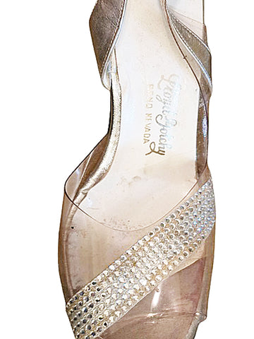 VINTAGE AMANO BY LLOYD GOTCHY RHINESTONE SILVER EVENING HEELS CLEAR VINYL PUMPS SIZE 7.5M RENO NEVADA