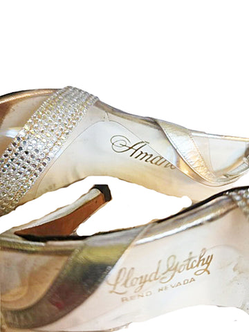 VINTAGE AMANO BY LLOYD GOTCHY RHINESTONE SILVER EVENING HEELS CLEAR VINYL PUMPS SIZE 7.5M RENO NEVADA