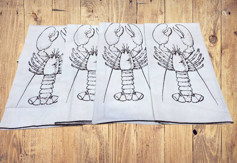 VINTAGE OVERSIZED IVORY AND BROWN LOBSTER NAPKINS - SET OF 4 - COASTAL TABLE LINENS