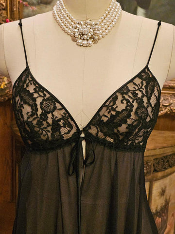VINTAGE 70S/80S CLAIRE SANDRA BY LUCIE ANN BEVERLY HILLS BLACK LACE PEIGNOIR & NIGHTGOWN SET – HOLLYWOOD GLAMOUR