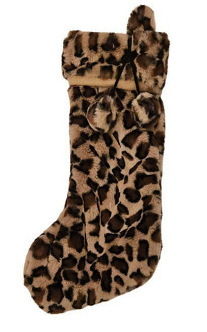 NEW EXTRA LARGE PLUSH LEOPARD ANIMAL PRINT CHRISTMAS STOCKING - SO SOFT!