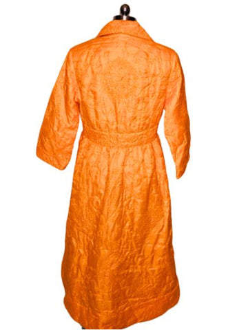 *  VINTAGE MARSHALL FIELD QUILTED ROBE MADE IN BRITISH HONG IN PERSIMMON