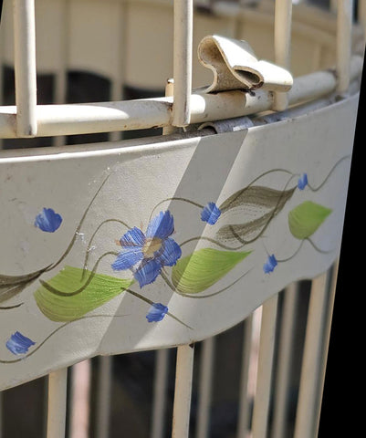 VINTAGE METAL BIRD CAGE HAND PAINTED VIOLETS FLORAL BUTTERCUP YELLOW SHABBY CHIC FRENCH COUNTRY COTTAGE