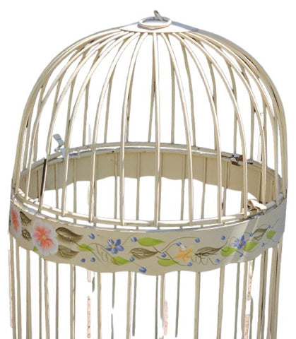 VINTAGE METAL BIRD CAGE HAND PAINTED VIOLETS FLORAL BUTTERCUP YELLOW SHABBY CHIC FRENCH COUNTRY COTTAGE