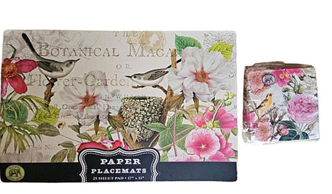 MICHAEL DESIGN WORKS LUSH BOTANICAL MAGICAL GARDEN PAPER PLACEMATS FLORAL BIRDS BUMBLEBEE PLUS BONUS!