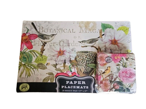 MICHAEL DESIGN WORKS LUSH BOTANICAL MAGICAL GARDEN PAPER PLACEMATS FLORAL BIRDS BUMBLEBEE PLUS BONUS!