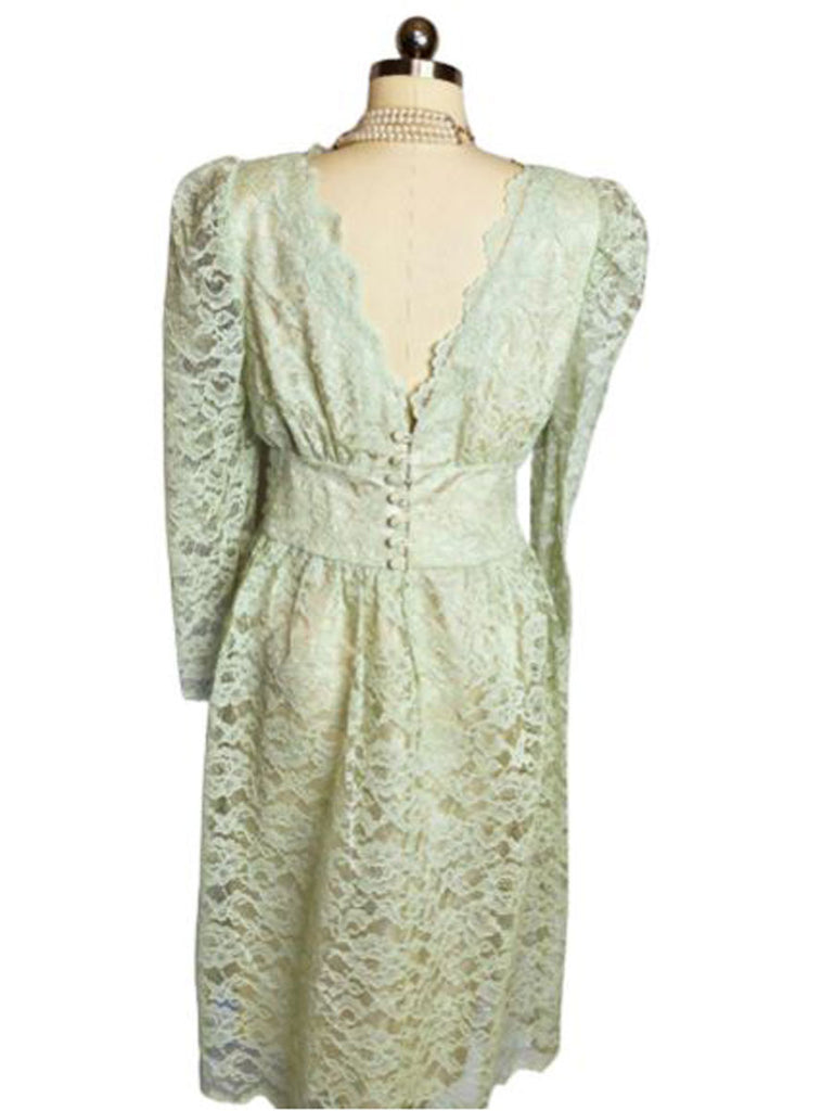 VINTAGE 1960S FANCY MINT GREEN LACE DRESS WITH CUMMERBUND IN SEA FOA Vintage Clothing & Fashions | Midnight Glamour VINTAGE 1960S FANCY MINT GREEN LACE DRESS WITH CUMMERBUND IN SEA FOA Vintage Clothing & Fashions | Midnight Glamour