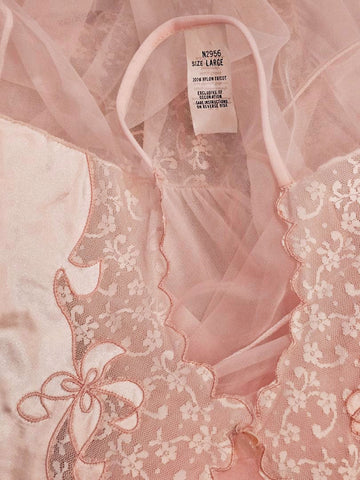 VINTAGE MOVIE STAR PALE PINK NYLON PEIGNOIR & NIGHTGOWN - LACE SCALLOPED 1960s / 1970s LARGE SIZE
