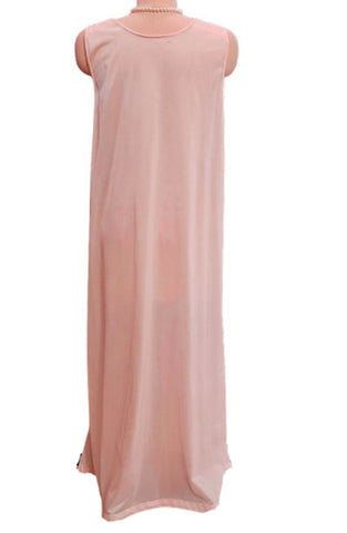 VINTAGE MOVIE STAR PALE PINK NYLON PEIGNOIR & NIGHTGOWN - LACE SCALLOPED 1960s / 1970s LARGE SIZE