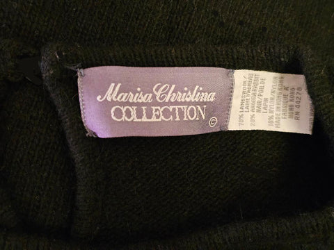 VINTAGE 1980s MARISA CHRISTINA BLACK LAMBSWOOL & RABBIT PULLOVER SWEATER – GOLD SEQUIN & BEADED WINDOWPANE DESIGN