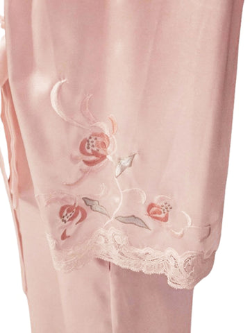 VINTAGE NATORI SAKS FIFTH AVENUE SATINY PEIGNOIR WITH FABULOUS FLORAL EMBROIDERY