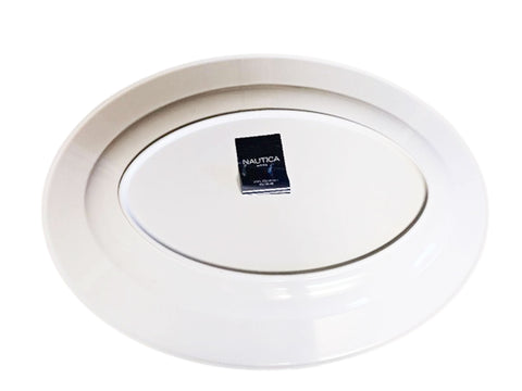 NAUTICA HOME BLUE WHITE MELAMINE OVAL PLATTER 13X18 ABSTRACT DESIGN TRAY