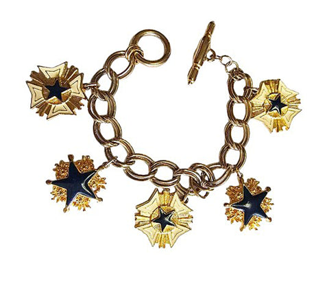 VINTAGE NAVY AND GOLD STARS ON CROSSES DOUBLE LINK CHARM BRACELET