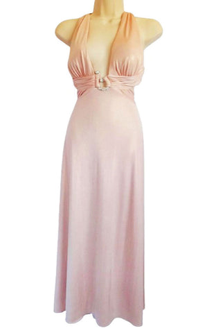 NEW WITH TAG - EXQUISITE NIGHTWAY SHIMMERING GOLDEN PINK RHINESTONE EVENING GOWN ADORNED WITH A FABULOUS BACK - NEW WITH TAG