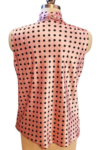 NEW WITHOUT TAGS - NINE WEST PINK WITH BLACK DOT SATIN BLOUSE WITH BOW SIZE LARGE