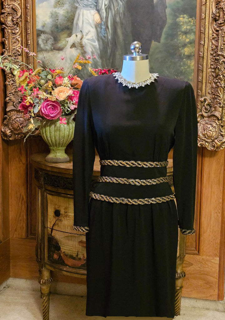 VINTAGE NIPON HEAVY BEADED DETAIL BLACK CREPE COCKTAIL DRESS WITH OPEN Vintage Clothing & Fashions | Midnight Glamour VINTAGE NIPON HEAVY BEADED DETAIL BLACK CREPE COCKTAIL DRESS WITH OPEN Vintage Clothing & Fashions | Midnight Glamour