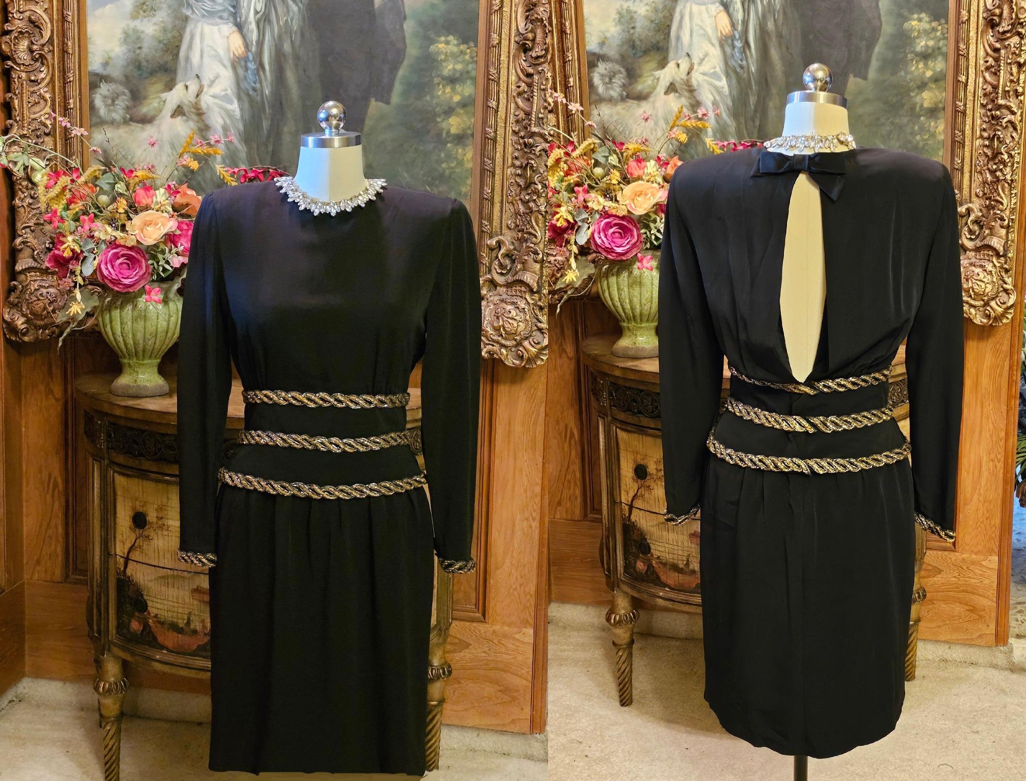 VINTAGE NIPON HEAVY BEADED DETAIL BLACK CREPE COCKTAIL DRESS WITH OPEN –  Vintage Clothing & Fashions