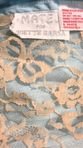 VINTAGE VERY FANCY MATEJ FOR ODETTE BARSA BLUE & NUDE LACE PEIGNOIR & NIGHTGOWN SET