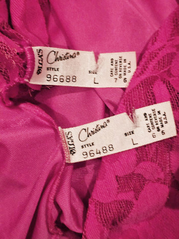VINTAGE OLGA CHRISTINA SPANDEX PEIGNOIR & NIGHTGOWN SET IN GERANIUM - SHEER SPANDEX LACE BODICE - A DESIGNER'S DAUGHTER TRIBUTE LARGE SIZE / POSSIBLY MEDIUM AS WELL